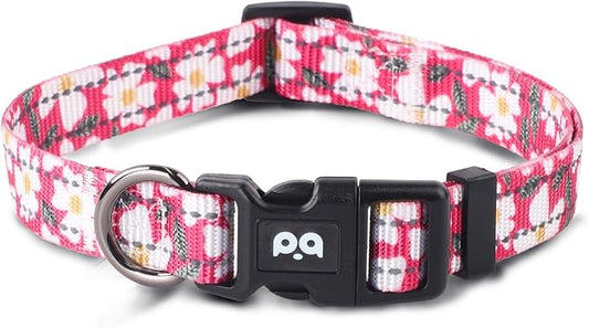Dog Collar Cute Flower, Reflective Adjustable Basic Collars for Girl Female Small Medium Large Dogs Walking Running(Large,Pink)