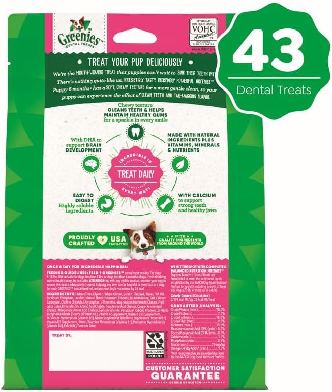 Greenies Puppy Teenie Size Dental Dog Treats, 12 oz. Pack (43 Treats)