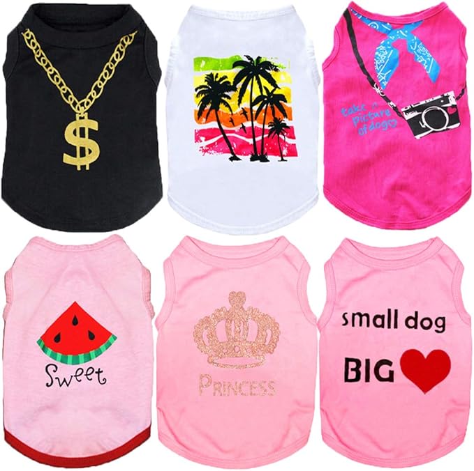 Dog Clothes for Small Medium Puppy Girl Summer Shirt Costume for Chihuahua Yorkie Female Pet Outfits Sweatshirt Cat Clothing Pink Vest Apparel Accessories Ropa De Perros Pequeños Camisas para