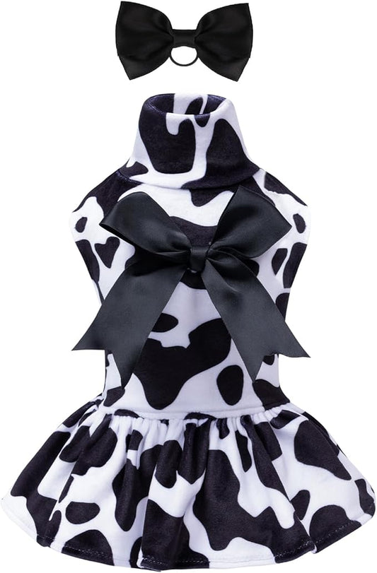 CuteBone Turtleneck Dog Velvet Dress Puppy Skirt Costume Pet Clothes Cat Apparel with Bow Hair Rope for Small Dogs CVD07XS