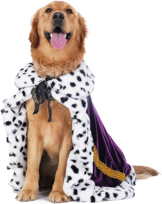 Lovelyshop pet Serial Lux Fur Purple Cat Dog Cloak for Halloween Costumes, King Queen Prince and Princess Cosplay-XL