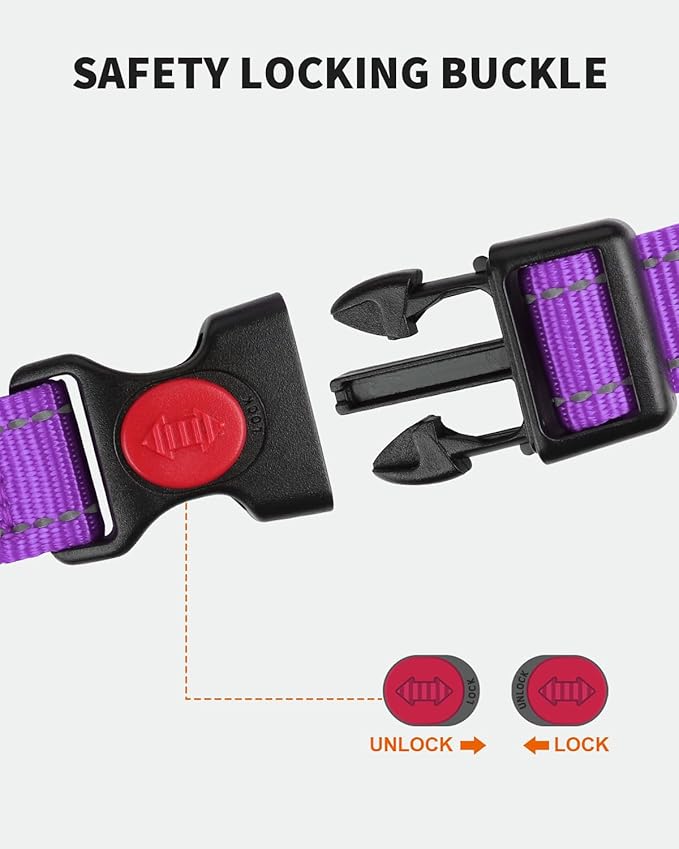 FunTags Reflective Martingale Collar for Dogs, Quick Release Buckle, 5FT Double Handle Dog Leash Padded, Dog Collar and Leash Set, Adjustable for Large Dogs (Purple, L)