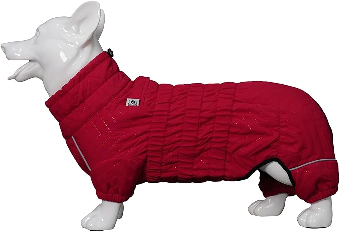 Lovelonglong Warm Coat Double Layers Vest, 4 Legs Covered Windproof Waterproof Reflective Outdoor Skating Costume for Corgis Dachshund Red D-M