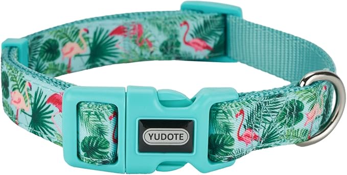 Flamingo Pattern Dog Collar, Nylon Webbing Plus Polyester Ribbon 2 Layers, for Small Dogs(Small,Flamingo)