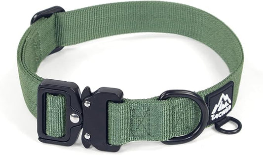 Heavy Duty Dog Collars for Medium and Large Dogs - Adjustable, Chew Proof Nylon Collar with Metal Quick Release Buckle and D-Ring for Dog Tags (Dark Green, 2XL)