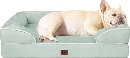 EHEYCIGA Orthopedic Dog Bed for Small Dogs, Waterproof Memory Foam Small Dog Beds with Sides, Non-Slip Bottom and Egg-Crate Foam Medium Pet Couch Bed with Washable Removable Cover, Sage Green