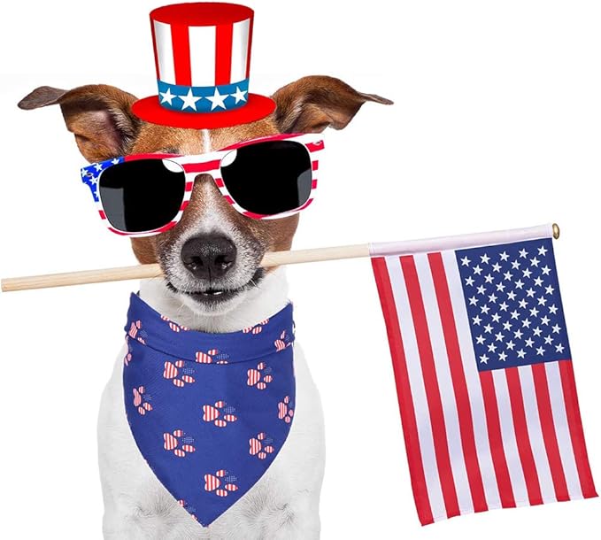 ADOGGYGO American Flag Dog Bandana, Multiple Sizes Offered, Triangle 4th of July Bandanas for Large and X-Large Dogs (X-Large)