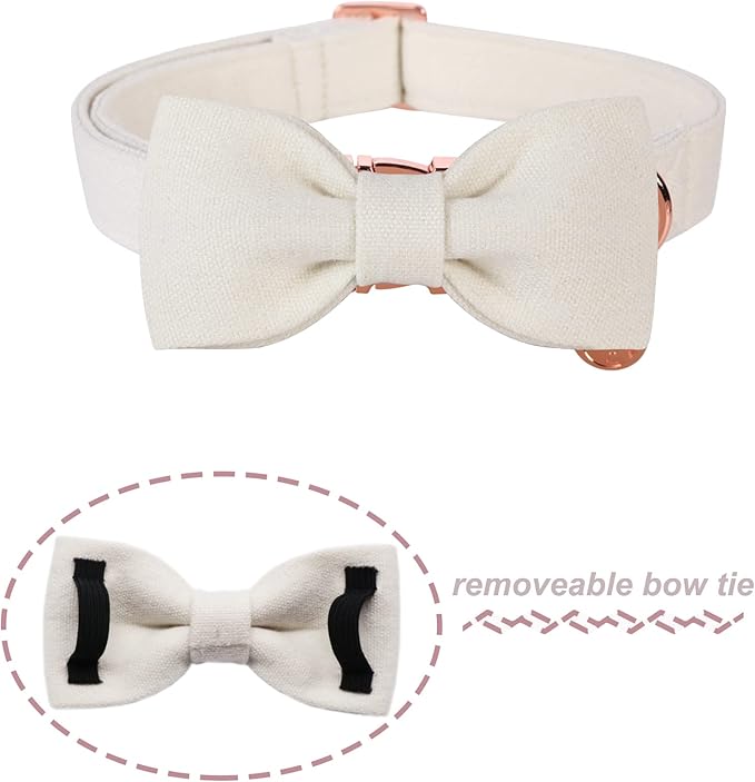 DOGWONG Cotton Dog Collar with Bow, Adjustable Wedding Collar for Small to Large Dogs