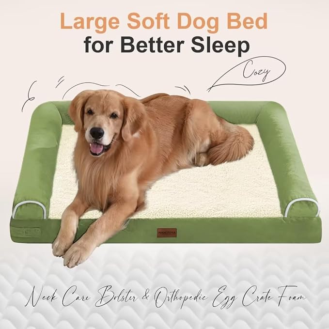 Large Dog Bed Orthopedic Washable: Beds Bolster XL Bed Big XLarge Dogs Egg Crate Foam Couch Sofa Waterproof with Removable Cover - Grass Green