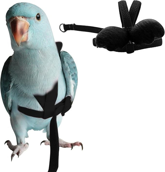 Peony Harness and Leash, Adjustable Parrot Bird Training Design Anti-Bite, Bird Nylon Rope with Cute Wing for Peony Parrot and Same Size Birds (M, Black)