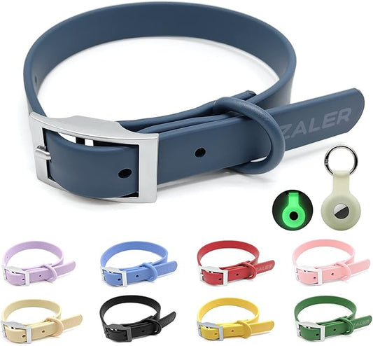ZALER Waterproof Dog Collar, Adjustable Odor Proof Dog Collars Easy to Clean, Soft Comfortable Pet Collars for Large, Medium Small Dogs (Navy Blue, L(Length:15.7''-19.7''; Width:1''))