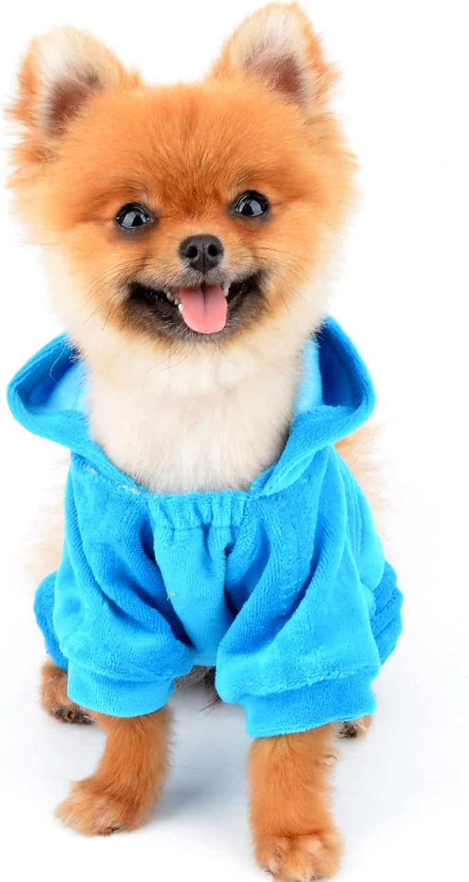 SEIMAI Dog Hoodies Jumpsuit for Small Dog Cat Puppy Rhinestone Crown Soft Velvet Autumn Winter Hooded Pajamas Tracksuit Outfits Sportswear Jacket with Hat Training Outdoor Blue L
