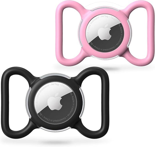 Waterproof Airtag Dog Collar Holder, Silicone & ABS Airtag Holder for Dog & Cat Collars, Ultra-Durable, Lightweight and Protective Airtag Case (Black & Pink, Large)