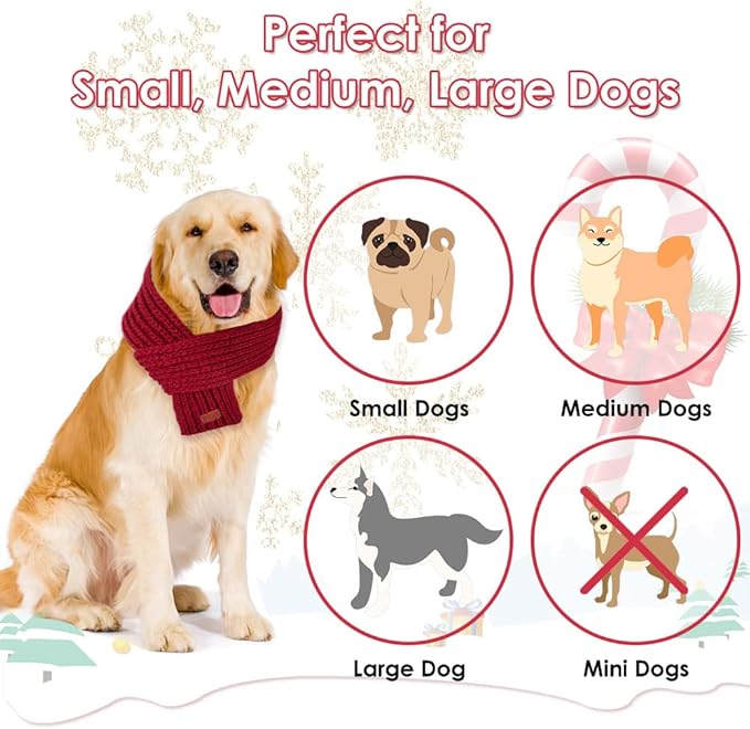 SlowTon Dog Knitted Scarf, 2 Pack Dog Warm Bandanas, Winter Holiday Decoration Scarf for Small Medium Large Dogs (Red,Red)