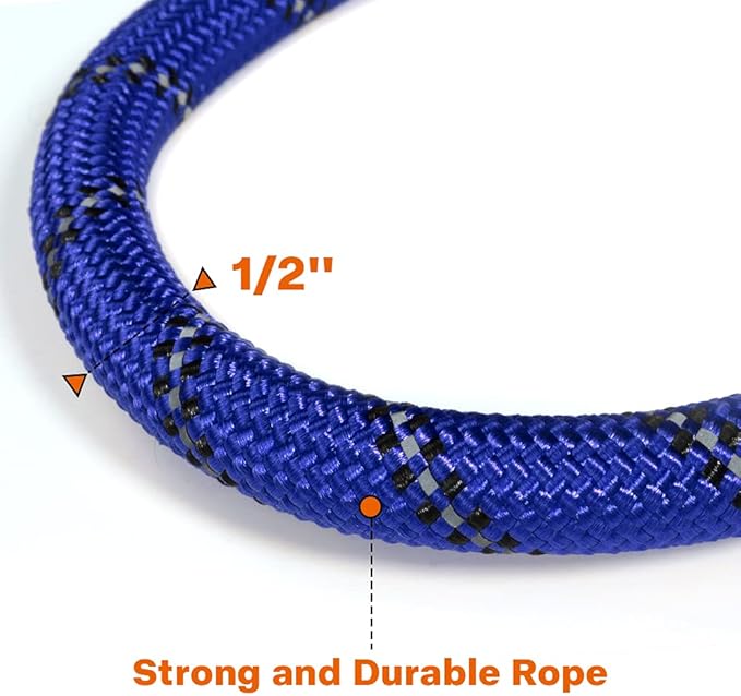 Taglory Rope Dog Leash 4 FT with Comfortable Padded Handle, Highly Reflective Threads Leash for Medium Large Dogs, 1/2 inch, Navyblue
