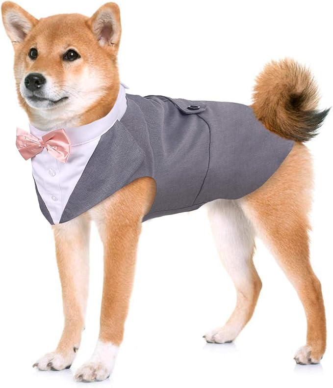 Kuoser Dog Tuxedo Dog Suit and Bandana Set, Dogs Tuxedo Wedding Party Suit, Doggy Prince Bow Tie Shirt Formal Pet Wedding Attire for Large Medium and Small Dogs Golden Retriever Samo Bulldogs