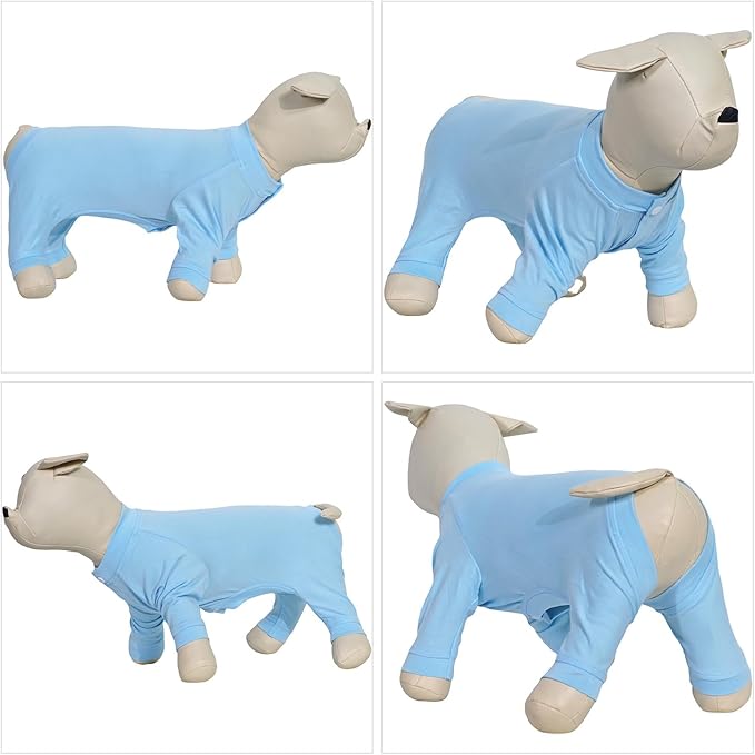 Lovelonglong Four Feet Dog Lightweight Pajamas, Pure Cotton Dog Jumpsuits 4 Legs Dog Onesies T-Shirt Stylish PJS Puppy Costume for Large Medium Small Dogs Lightblue M