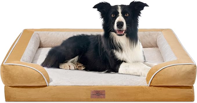 Comfort Expression Large Dog Beds Waterproof, Orthopedic Dog Beds for Large Sized Dogs, Comfy Pet Bed Sofa with Washable Removable Cover & Non-Slip Bottom(Khaki)