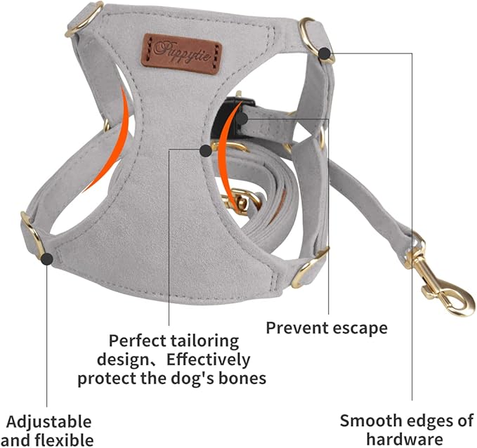 Puppytie No Pull Small Dog Harness with Multifunction Dog Leash,Lightweight Soft Adjustable No Choke Escape Proof Pet Harness Vest Pet Harness Vest,Silver Grey,S