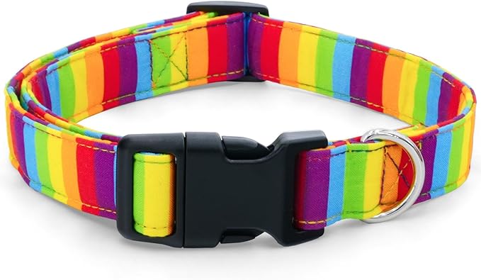 Tunkoo Rainbow Dog Collar, Cute Adjustable Yellow Collar for LGBT Pride Month, Dog Collar with Strong Plastic Buckle - for Small Medium Large Pets, S