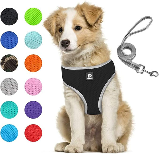 Puppy Harness and Leash Set - Dog Vest Harness for Small Dogs Medium Dogs- Adjustable Reflective Step in Harness for Dogs - Soft Mesh Comfort Fit No Pull No Choke (L, Black)