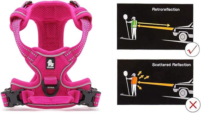 Soft Front Dog Harness .Best Reflective No Pull Harness with Handle and 2 Leash Attachments