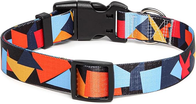 Adjustable Dog Collar with Patterns, Ultra Comfy Soft Nylon Breathable Pet Collar for Small Medium Large Dogs (M, Color Block)