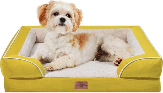 Comfort Expression Small Dog Beds Waterproof Orthopedic Foam Dog Sofa Beds for Small Dogs Comfy Pet Bed with Washable Removable Cover & Non-Slip Bottom(X-Small,Spicy Mustard)