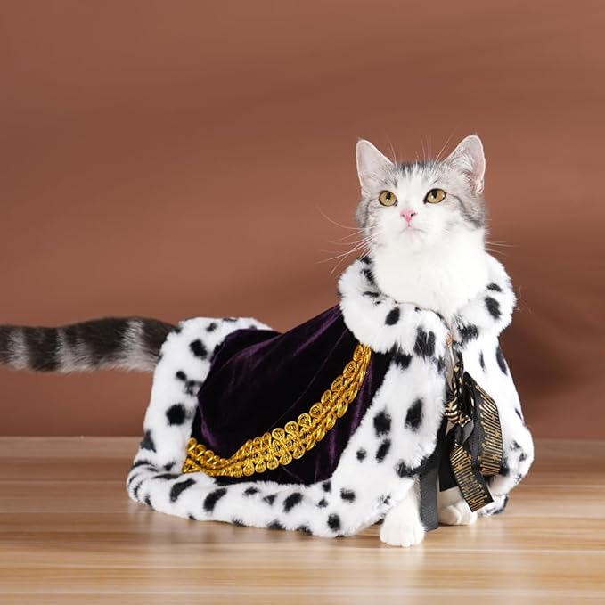 Lovelyshop pet Serial Lux Fur Purple Cat Dog Cloak for Halloween Costumes, King Queen Prince and Princess Cosplay-S