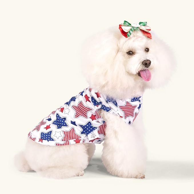 CuteBone 4th of July Dog Shirts 2-Pack Soft Pet Clothes Breathable Summer Vest for Small Puppy and Stretchy Cat Apparel 2BX13M