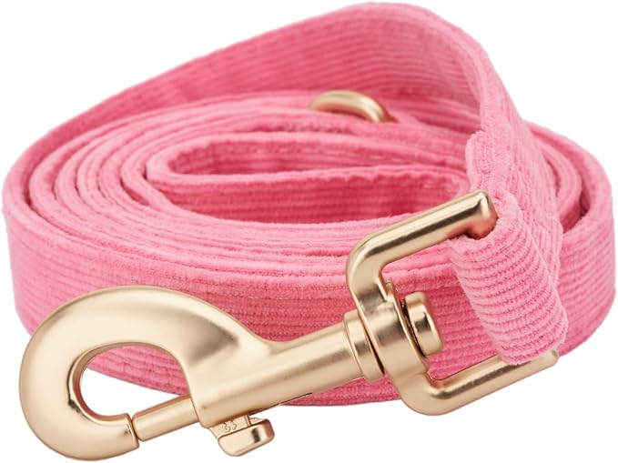 Soft Corduroy Dog Collar and Leash Set, Adjustable Cotton Dog Collars with Metal Buckle and Lead for Medium Dogs,Hot Pink