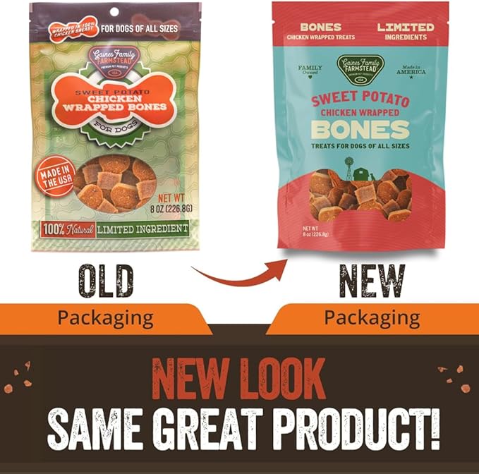 Gaines Family Farmstead Sweet Potato Chicken Wrapped Dog Bones, All Natural, Grain Free, Dog Treats for All Ages & Breeds, Great for Training and Rewards, Made in USA, 8 Ounce Pouch