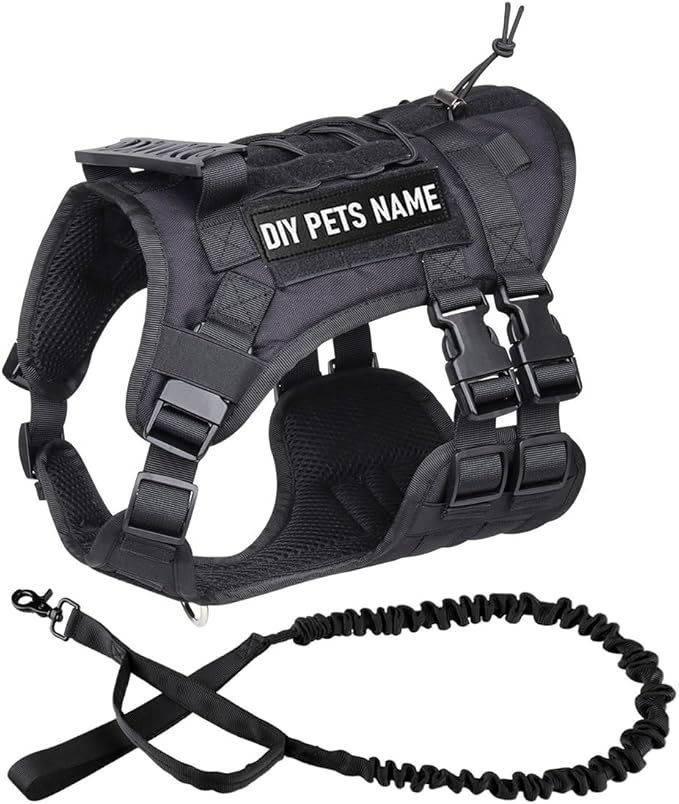 DIY Dog's Name & Everything Dog Harness Leash Set, Personalized No Pull Dog Vest, Custom Tactical Military Dog Harness & Retractable Leash, Outdoor Training Gear for Medium & Large Dogs (Black, S)