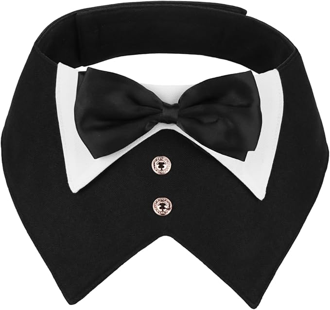 ADOGGYGO Dog Tuxedo, Wedding Birthday Dog Bowtie Collar, Pet Tux Bandana Collar for Small Pets (Black, Small)