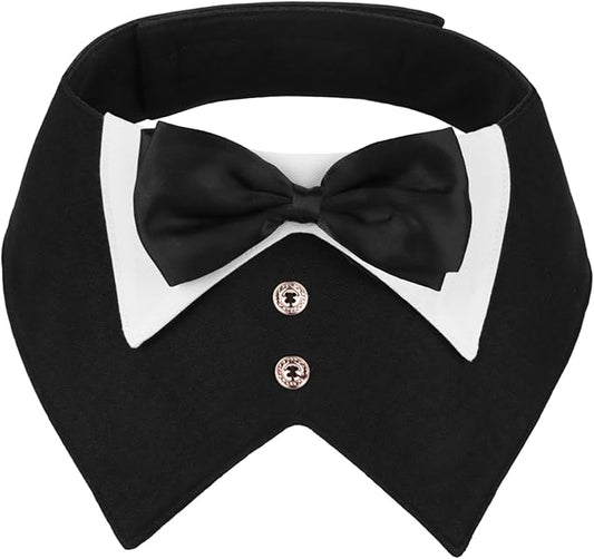 ADOGGYGO Dog Tuxedo, Wedding Birthday Dog Bowtie Collar, Pet Tux Bandana Collar for Small Pets (Black, Small)