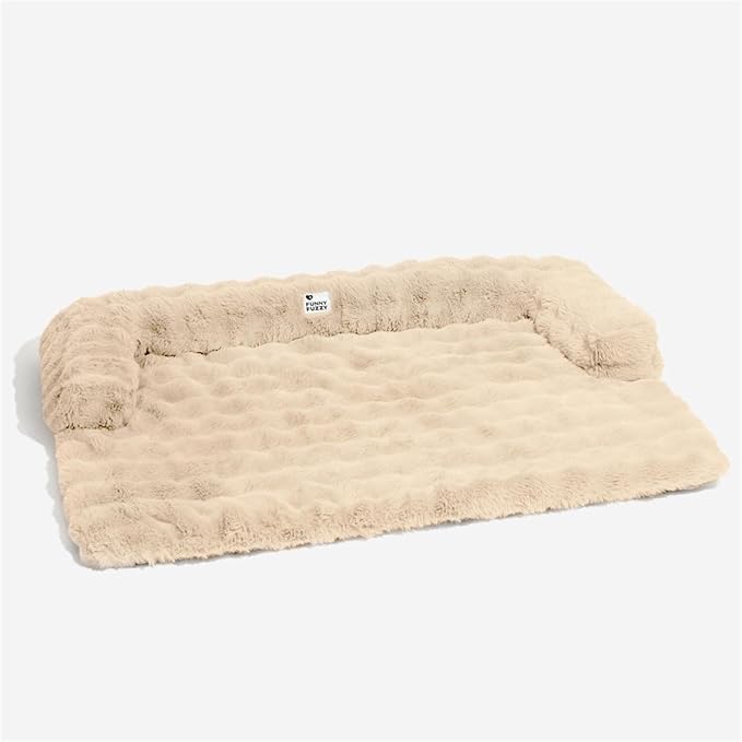 FUNNYFUZZY Calming Dog Bed Mat, Fluffy Fuzzy Couch Cover for Sofa, Furniture Protector with Removable Washable Cover for Small Dogs and Cats (Coffee,33.45 × 28.35 × 5.51 in)