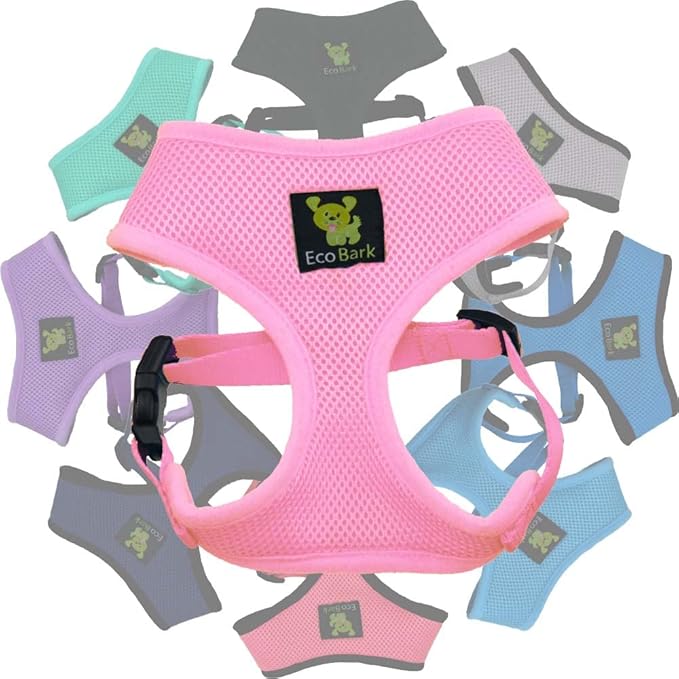 EcoBark Dog Harness - Eco-Friendly Max Comfort Harnesses - Luxurious Soft Mesh Halter - Over The Head Harness Vest- No Pull and No Choke for Puppy, Small Breeds & Medium Dogs (Large, Baby Pink)