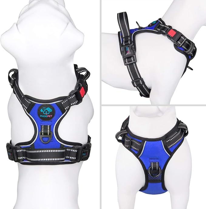 PHOEPET No Pull Dog Harness Medium Reflective Front Clip Vest with Handle,Adjustable 2 Metal Rings 3 Buckles,[Easy to Put on & Take Off](XS, Royal Blue)