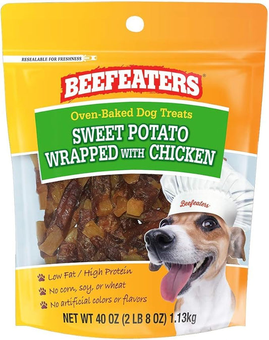 Beefeaters Sweet Potato Wrap with Chicken 40oz – Dog Treat. No Corn, Wheat, Soy or Gluten, Low Fat, Whole Muscle Jerky, Ideal for Training & Snacks