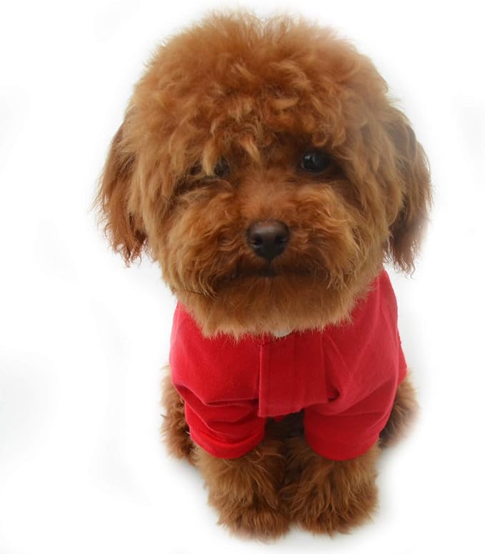 Lovelonglong Four Feet Dog Lightweight Pajamas, Pure Cotton Dog Jumpsuits 4 Legs Dog Onesies T-Shirt Stylish PJS Puppy Costume for Large Medium Small Dogs Red XS