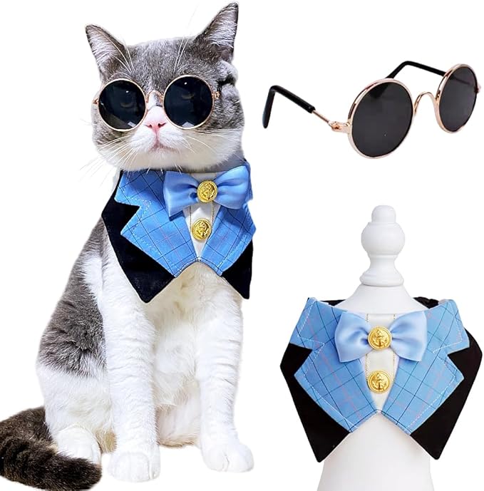 Dog Tuxedo Formal Cat Birthday Costume Cat Dog Formal Wedding Attire (Blue)