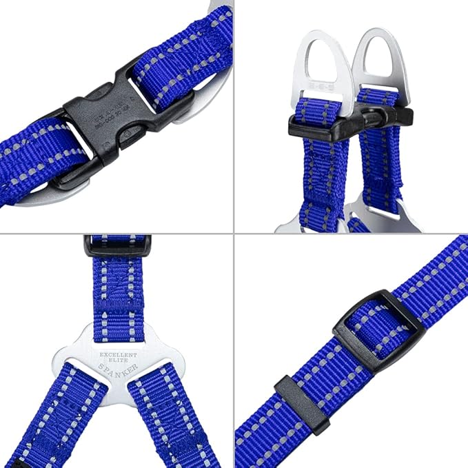 EXCELLENT ELITE SPANKER No Pull Dog Harness Adjustable Nylon Step-in Easy Pet Vest Chest Strap with Reflective and Leash Ring for Small Medium Large Breed Dogs Training Walking(Blue-M)