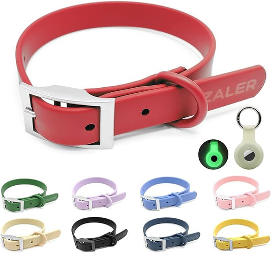 ZALER Waterproof Dog Collar, Adjustable Odor Proof Dog Collars Easy to Clean, Soft Comfortable Pet Collars for Large, Medium Small Dogs (Strawberry Red, M(Length:11.4''-15.4''; Width:0.75''))