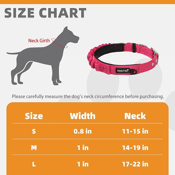 KOOLTAIL Heavy Duty Dog Collar with Handle for Large Dogs, Ballistic Nylon Collar for Training Control, Soft Padded Thick Wide Reflective Dogs Collar with Adjustable Metal Buckle for Walking, Pink M