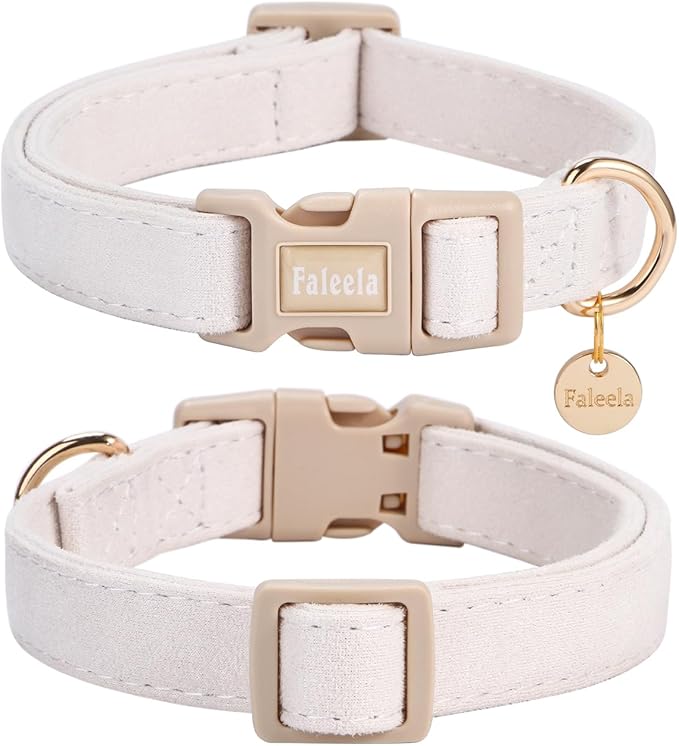Faleela Dog Collar - Cute & Comfy Cotton Pet Collar, Adjustable Lightweight Design with Quick-Release Buckle, for Small, Medium & Large Dogs - Multiple Styles Available (Large, Beige)
