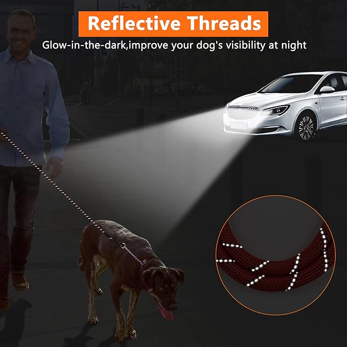 NTR Heavy Duty Large Dog Leash, 30FT Reflective with Swivel Lockable Hook and Comfortable Padded Handle, Puppy for Walking, Hunting, Camping, Backyard Small Medium Dogs, Red