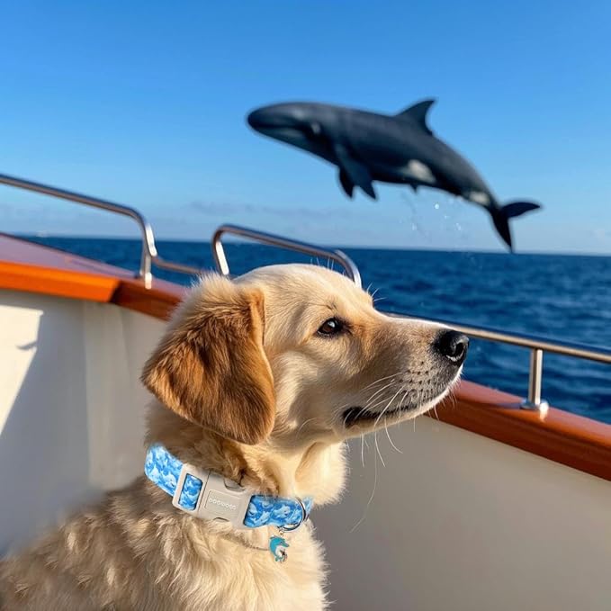 DOGWONG Whale Cotton Dog Collar, Summer Cute Shark Dog Collar Durable Soft Fabric Male Pet Dog Collars Boy Puppy Necklace for Small Medium Large Dogs