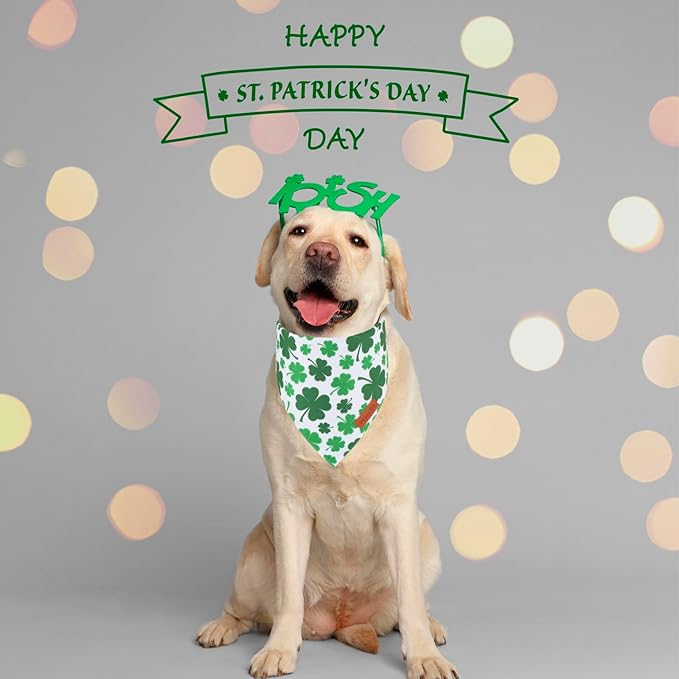 PTDECOR St. Patrick's Day Dog Bandana, Reversible Dog Scarf, Multi Size Offered, Green Shamrock Pet Bandanas for Large and Extra Large Dogs Pets (St. Patrick's Day, X-Large)