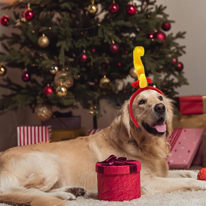 ANIAC Dog Antlers Headband Christmas Dog Outfit for Small Medium Large Dog Reindeer Costumes Pet Elk Head Accessories for Christmas Halloween (Yellow, Large)