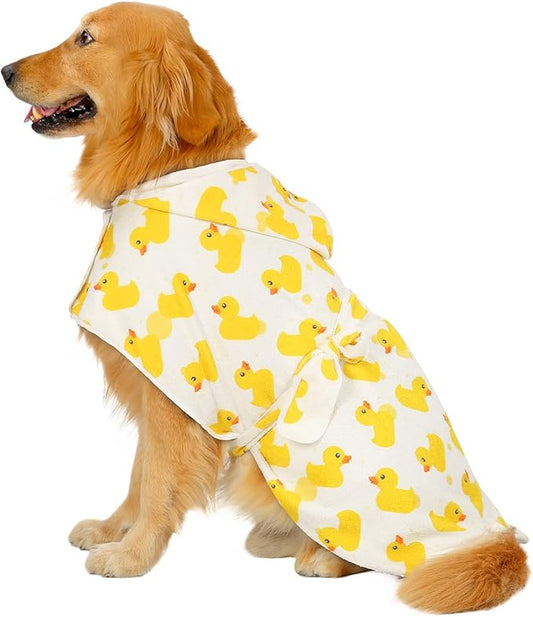 HDE Dog Bathrobe Super Absorbent Quick Drying Towel with Hood for All Dog Breeds Sizes S-XXL - White Rubber Ducks - L